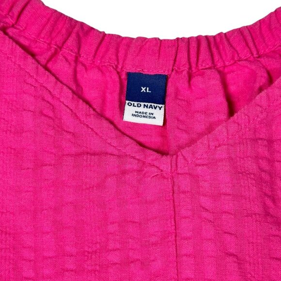 Old Navy Tiered Flowy Top Sz.XL Hot Pink Seersucker V-Neck Coquette Dopamine - Picture 4 of 10